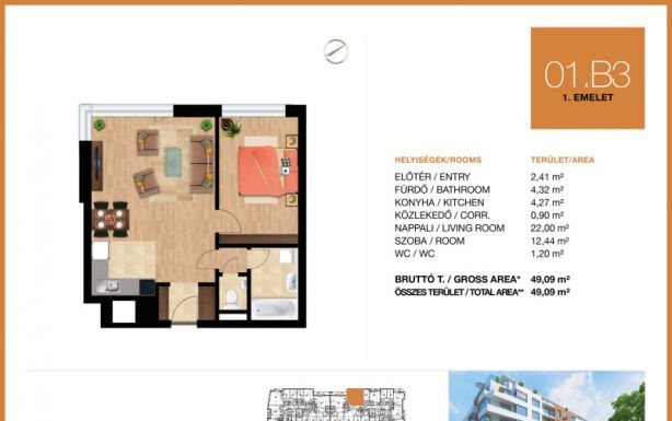 Új építésű 49 m2-es 1. emeleti lakás eladó Budapesten a My City Residence-ben!