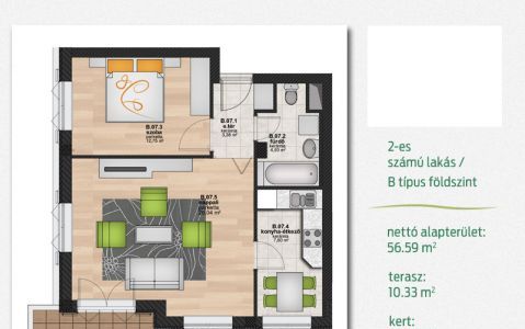 Új építésű 57 m2-es földszinti lakás Budapest Duna partján.