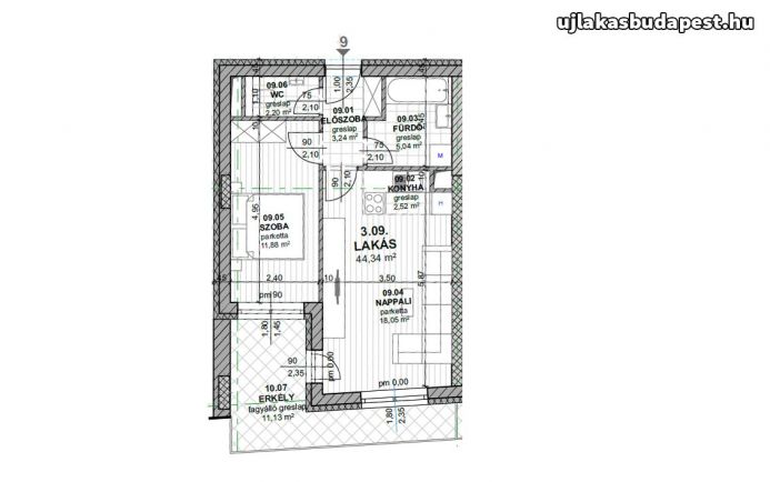 Eladó 44 nm-es lakás 11 nm erkéllyel XI.kerület frekventált részén 4.09