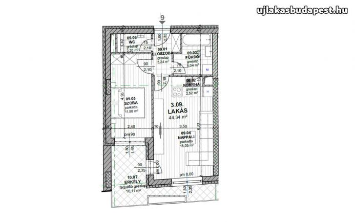 Eladó 44 nm-es lakás 10 nm erkéllyel XI.kerület frekventált részén 6.09