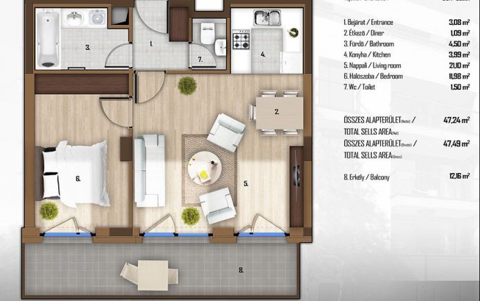 Új építésű 47 nm-es, 2 szobás lakás a 13.kerületben 102.