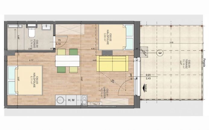 Hálófülke-nappalis apartman eladó