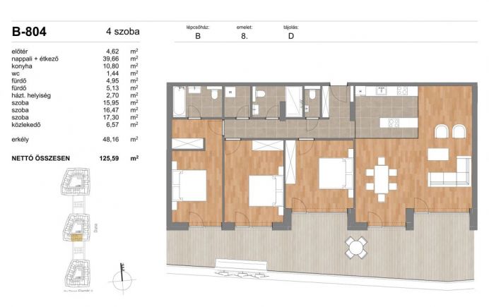 Új építésű lakások a 11. kerület Duna- partján - II.ütem B-804