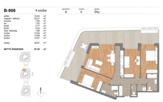 Új építésű lakások a 11. kerület Duna- partján - II.ütem B-908