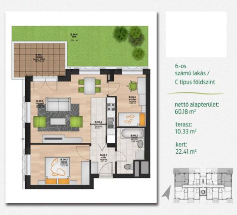 Új építésű 60 m2-es földszinti lakás Budapest Duna partján.