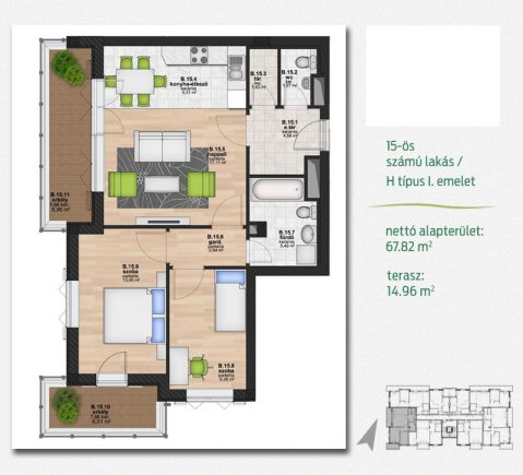 Új építésű 68 m2-es 1. emeleti lakás Budapest Duna partján.