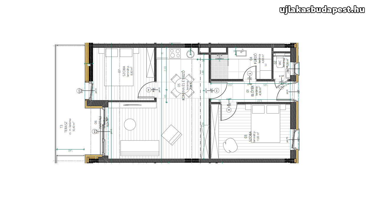 Új építésű 54 nm-es, 1+2 szobás lakás Balatonföldváron