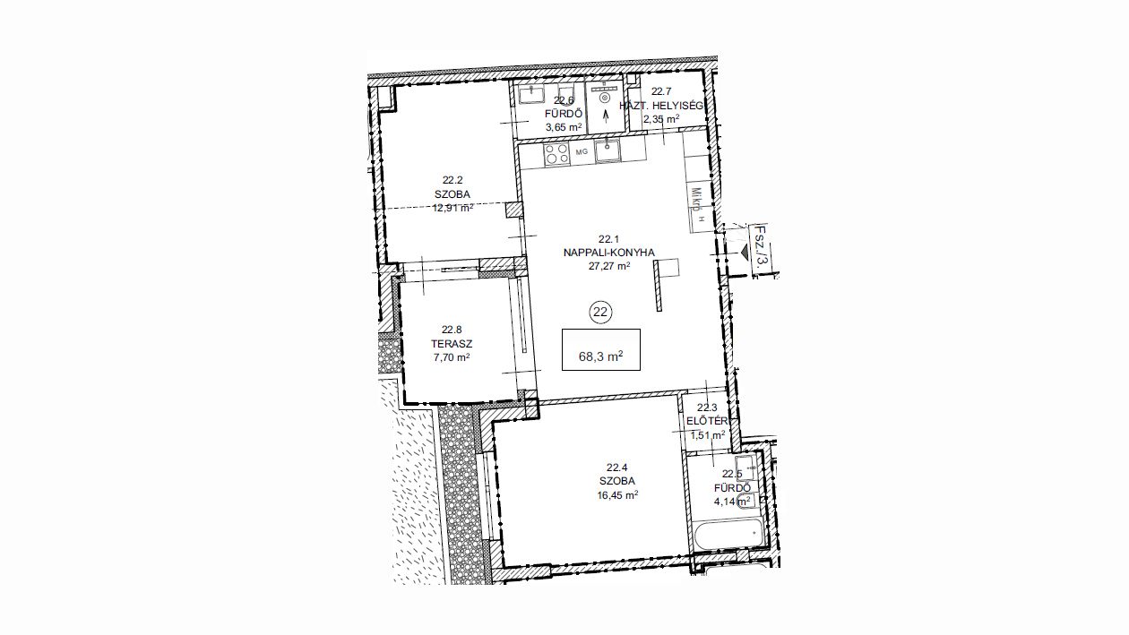 Földszinti, 68 nm-es lakás új építésű lakás eladó a III.kerületében
