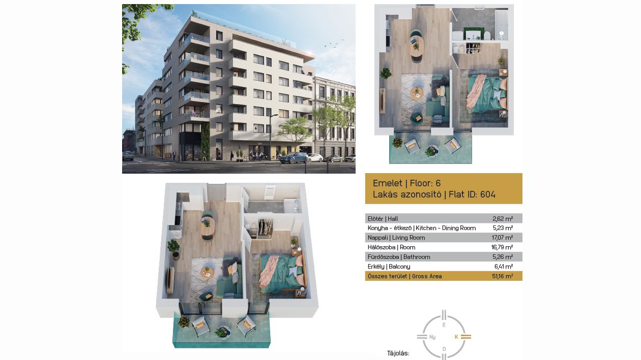 Új építésű 48 nm-es, 6.emeleti lakás Ferencvárosban